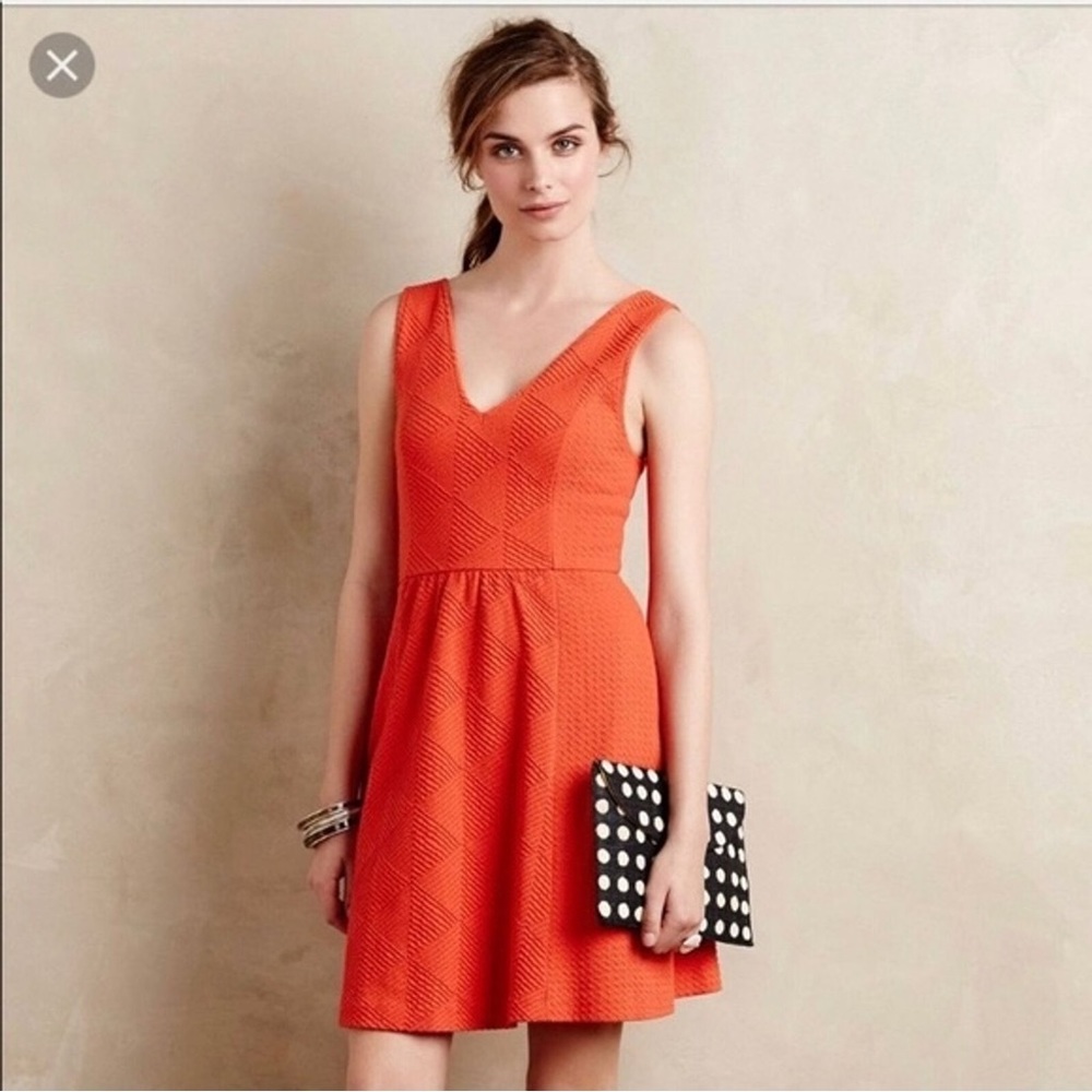 Maeve Anthropologie Double V textured knit orange dress 8